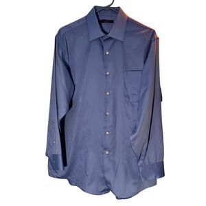 Geoffrey Beene Fitted Blue Shirt Button Down Long Sleeve Size 15.5 32/33